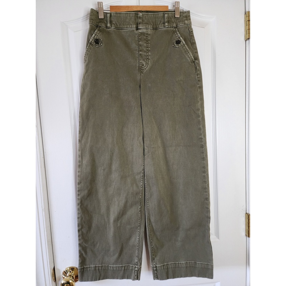 Spanx Olive Green Stretch Twill Wide Leg Crop Pants Utility High Rise Small